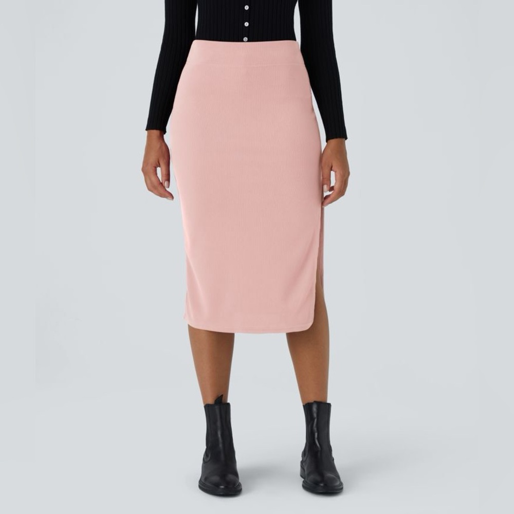 NEW Halara Women’s Ribbed High Waisted Split Bodycon Midi Casual Skirt
